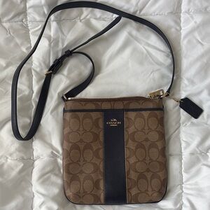 Coach Signature Khaki and Navy Crossbody Bag